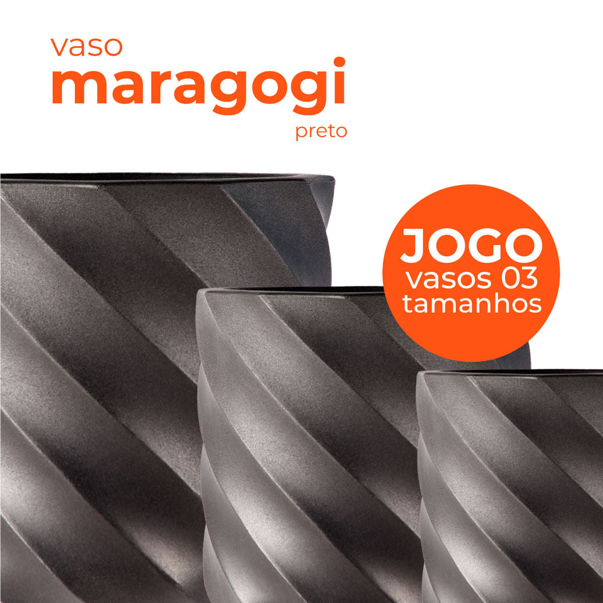 Jogo Vasos 3 Tamanhos Maragogi Preto Terrano