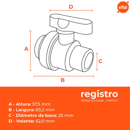 Kit 10 Registros Esfera Soldável União 25mm Fortlev