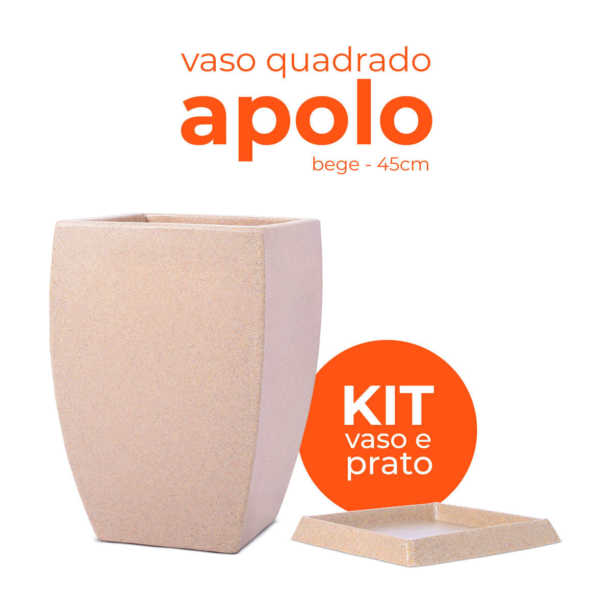 Kit Vaso e Prato Quadrado Apolo Bege 45cm Terrano