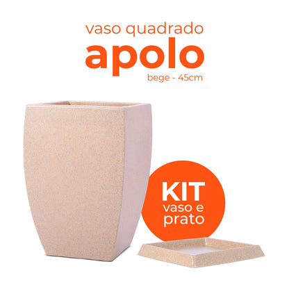 Kit Vaso e Prato Quadrado Apolo Bege 45cm Terrano