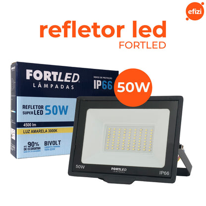 Refletor Led 50W Luz Amarela 3000K Fortled