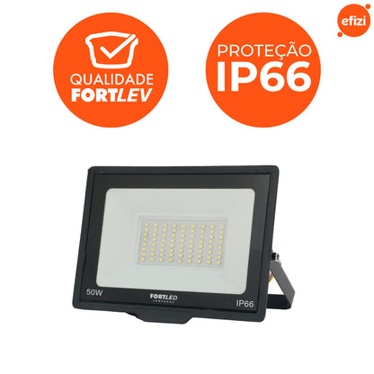 Refletor Led 50W Luz Amarela 3000K Fortled